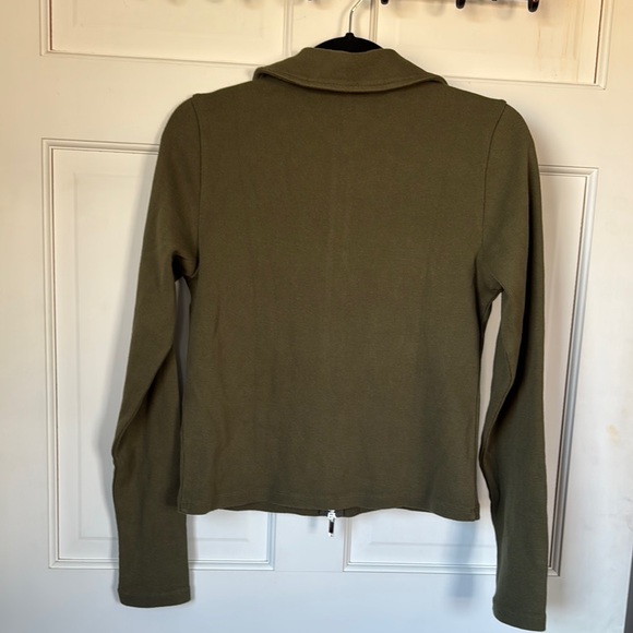 Madewell Olive Green Women's Cotton Zip Up Top - Picture 5 of 8